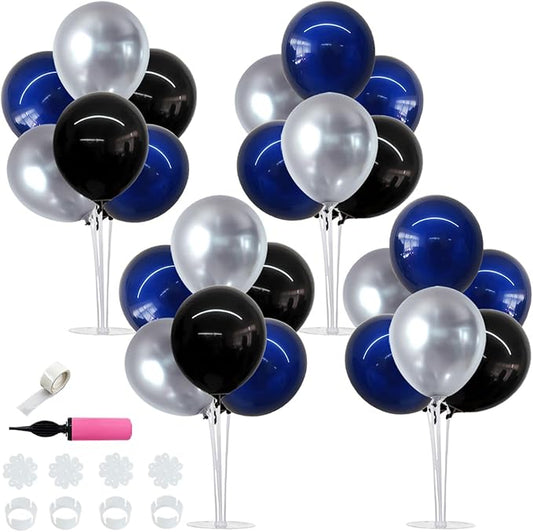 TONIFUL 4 Set Black and Blue Silver Balloon Centerpieces for Table,Balloon Stand Kit for Graduation Decorations 2025 Party Decorations,New Year,Anniversary,Birthday Decoration for men,Father's Day