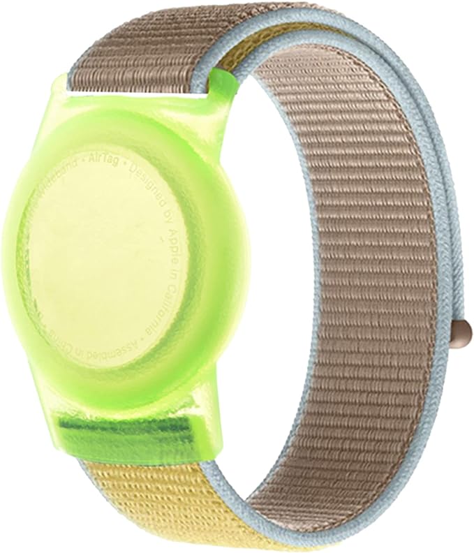 Kids Wristband Compatible with Apple AirTag, Protective Case for Air Tag GPS Tracker Holder with Nylon Bracelet, Adjustable Anti Lost Watch Band for Toddler Child Elder(Yellow & Khaki)