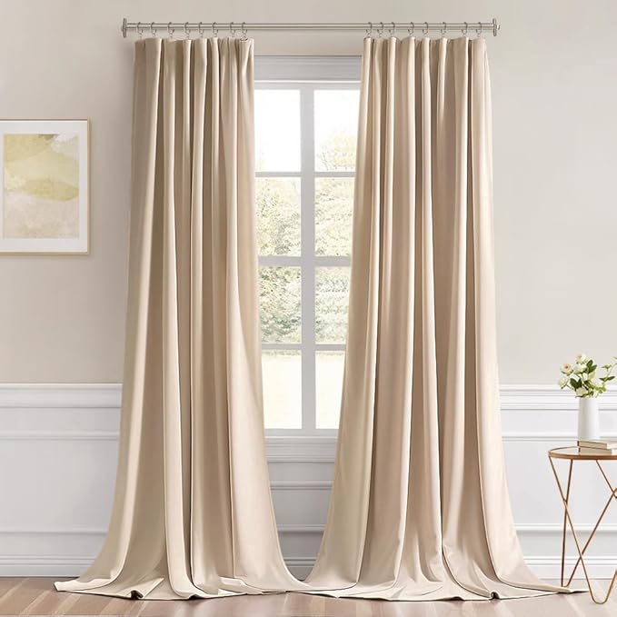 MIULEE Back Tab Beige Curtains 120 Inch Long 2 Panels Set for Living Room Bedroom, Cream Rod Pocket/Pinch Pleated Light Blocking Extra Long Thermal Insulated Room Darkening Blackout Curtains/Drapes