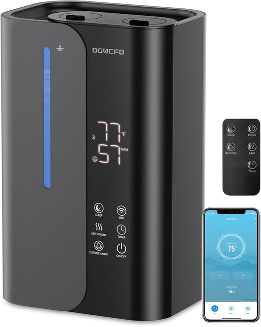 5L Smart Air Humidifiers for Bedroom with Essential Oils, Top Fill 50H Runtime Cool Mist Large Humidifiers for Home Bedroom Nursery, 28 dB Quiet Humidifier for Baby & Plants