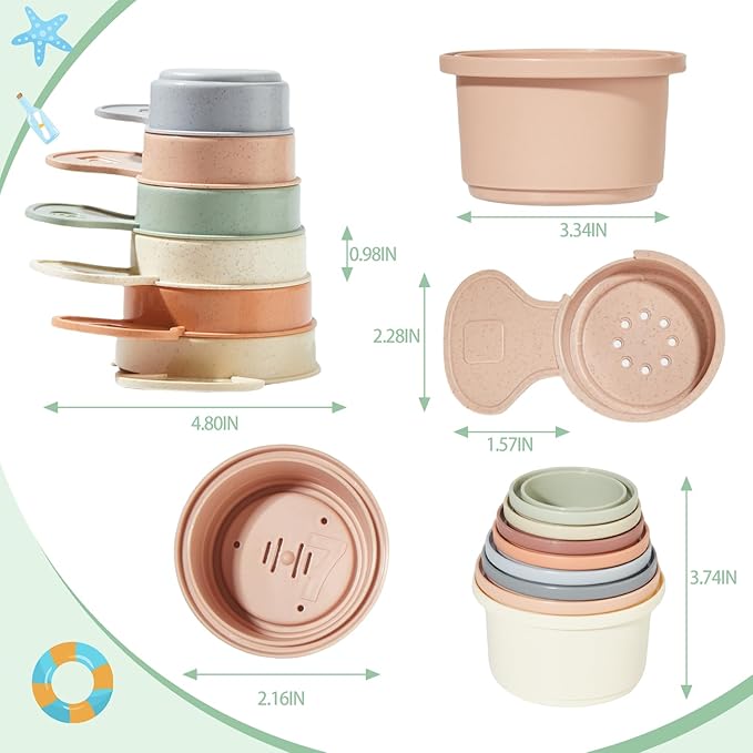 Baby Bath Toys for Kids Ages 1-3, 14 PCS Mold Free Bath Toys for Toddler with Stacking Cups & Bath Spoons, Bathtub Water Toys for Babies 6-12 Months Early Learning Educational Gifts