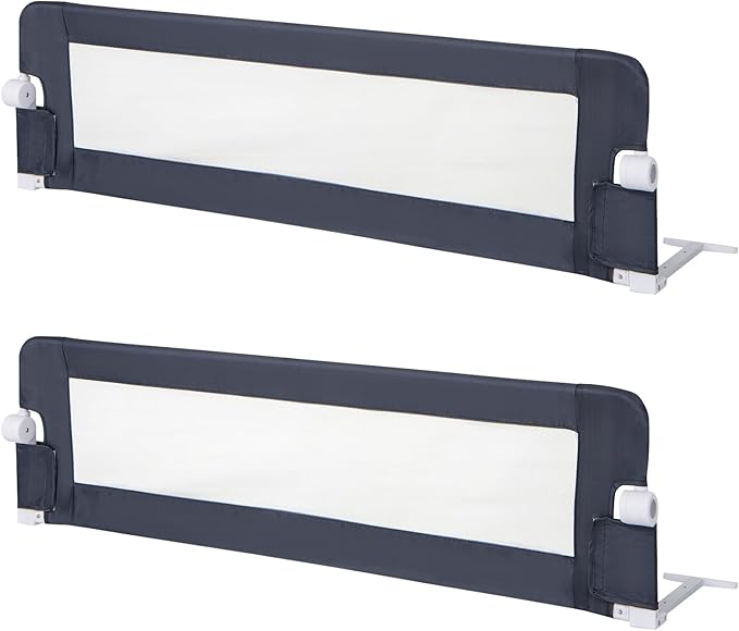 HONEY JOY 2 Pack Bed Rails for Toddlers, 60-Inch Extra Long, Foldable Portable Swing Down Safety Bed Guard Rail, Toddler Bed Rails for Crib, King Queen Full Twin Size Bed Mattress (Gray)