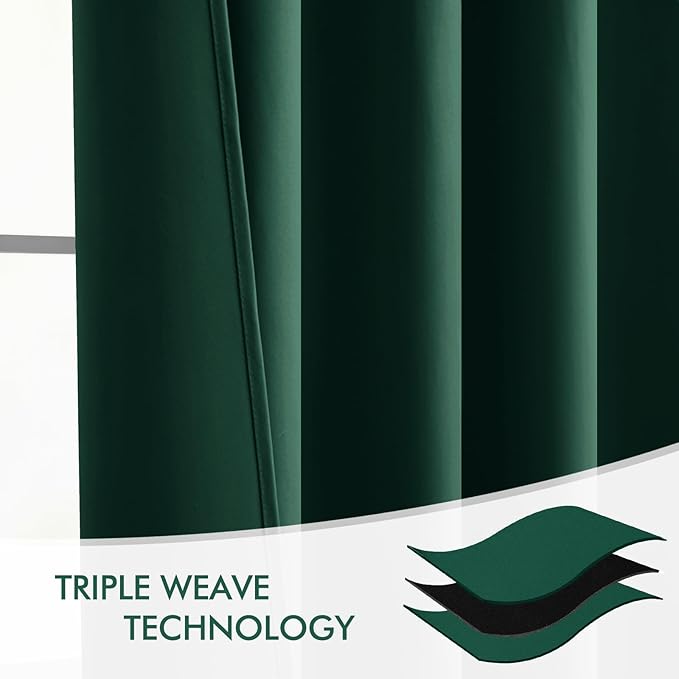 MIULEE Hunter Green Back Tab Blackout Curtains 90 Inches Long 2 Panels Set for Living Room Bedroom, Rod Pocket/Pinch Pleat Thermal Insulated Room Darkening Pleated Light Blocking Drapes
