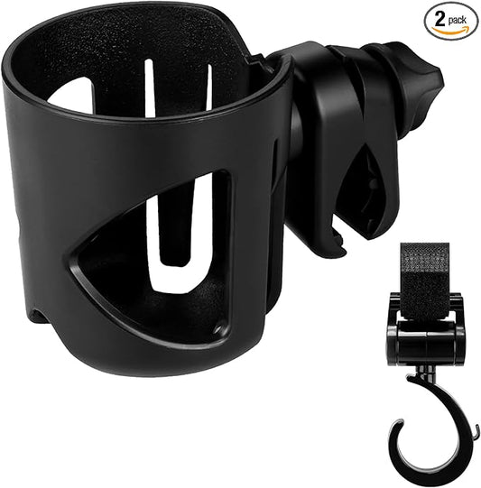 Accmor Universal Cup Holder with Hook, Stroller Cup Holder, 360° Rotatable Large Caliber Designed Bottle Holder for Stroller, Bike, Wheelchair, Walker, Scooter, Black