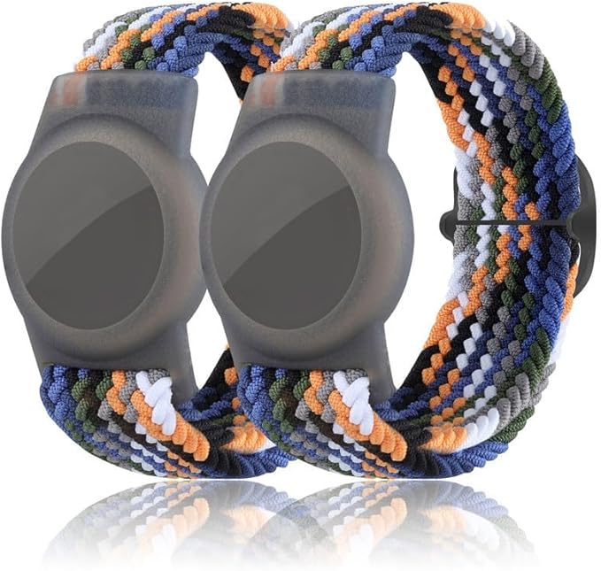 2 Pack Kids Bracelet Compatible with AirTag, GPS Kid Tracker Holder Braided Wristband for Apple Air Tag, 2022 Upgraded Nylon Adjustable Anti Lost Airtag Watch Band for Kids Children Elders