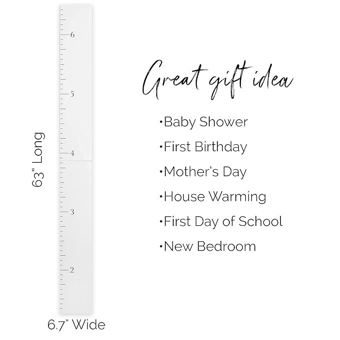 Wooden Growth Chart for Wall - Size Height Chart for Kids, Growth Measuring Board and Kids Height Wall Chart, Growth Chart for Kids, Height Chart for Wall - Modern White (63"x6.7")