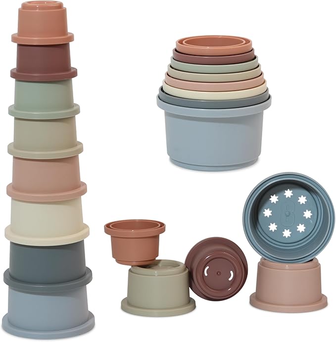 Stacking Cups Baby Toy Educational Cup Stacking Set 8-Pc Stackable Cups with Number Rainbow Nesting Cups for Babies 6-12 Months Stacking Cups for Toddlers 1-3 Perfect for Indoor/Outdoor
