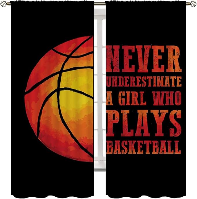 Red Basketball Blackout Curtains for Boy Girl Room Darkening Decor,Sport Theme and Motto Dark Background Bedroom Living Room Home Rod Pocket Thermal Insulated Window Curtain/Drapes Panel,55x63 Inch…