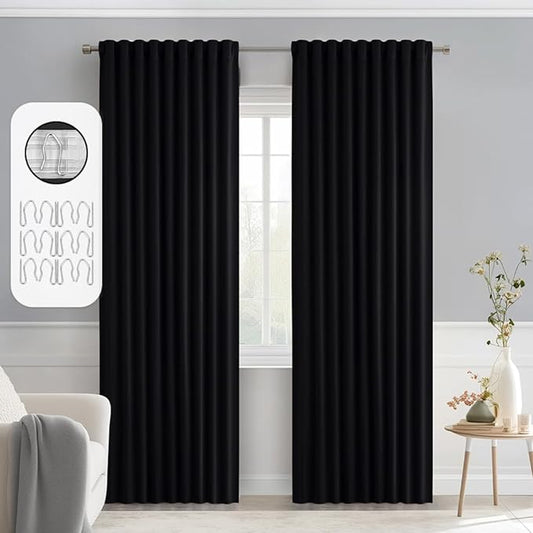MIULEE Black Back Tab Blackout Curtains 78 Inch Length 2 Panels Set for Living Room Bedroom Privacy, Halloween Rod Pocket/Pinch Pleat Thermal Insulated Room Darkening Pleated Light Blocking Drapes