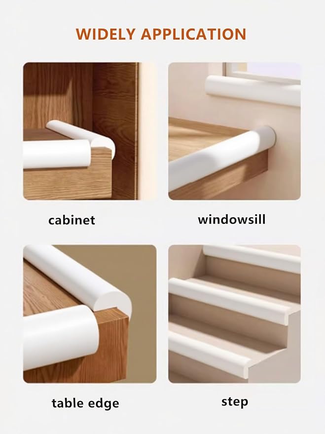 Baby Proof Edge Corner Protector, 6.56FT 0.47''Th L-Shape Furniture Corner & Edge Safety Bumpers with 6 Corners, Pre-Taped, Soft NBR Rubber Foam Desk Edge Cushion Wall Corner Protector（White）