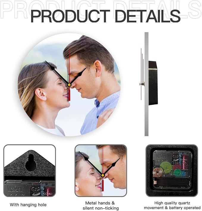 Generic Custom Clocks for Walls Personalized Clocks with Picture Customized Round Clock for Birthday Wedding Present Family Friends Gifts, 12inch-30cm