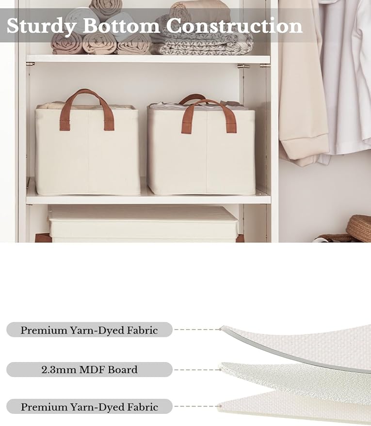 StorageWorks Storage Bins, Fabric Storage Bins for Shelves, Storage Baskets with Metal Frame, Closet Baskets and Bins with Handles, Natural Color, 2-Pack