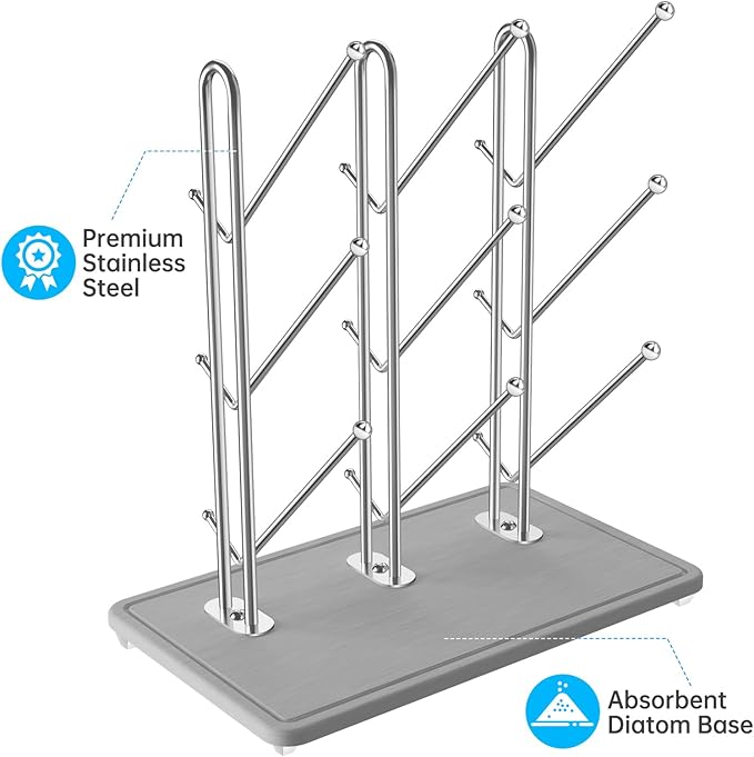 NiHome Diatomaceous Earth Vertical Baby Bottle Drying Rack, Compact Countertop Organizer for Bottles
