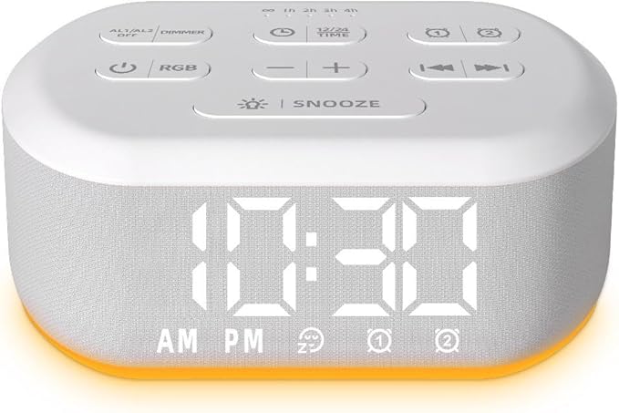 Small Digital Alarm Clock Sound Machine for Bedrooms Brown Noise White Noise Machine Night Light Plug in Desk Clock with 30 Wake up Sounds Alarm Clock for Kids Heavy Sleepers Snooze 32 Levels Volume