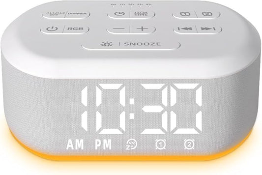 Small Digital Alarm Clock Sound Machine for Bedrooms Brown Noise White Noise Machine Night Light Plug in Desk Clock with 30 Wake up Sounds Alarm Clock for Kids Heavy Sleepers Snooze 32 Levels Volume