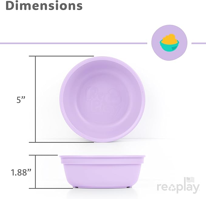 Re-Play 12 Oz. Toddler Bowls for Snack and Everyday Dining - Dishwasher and Microwave Safe - Made in USA - Set of 3-5.75" x 5.75" x 2" - Berry