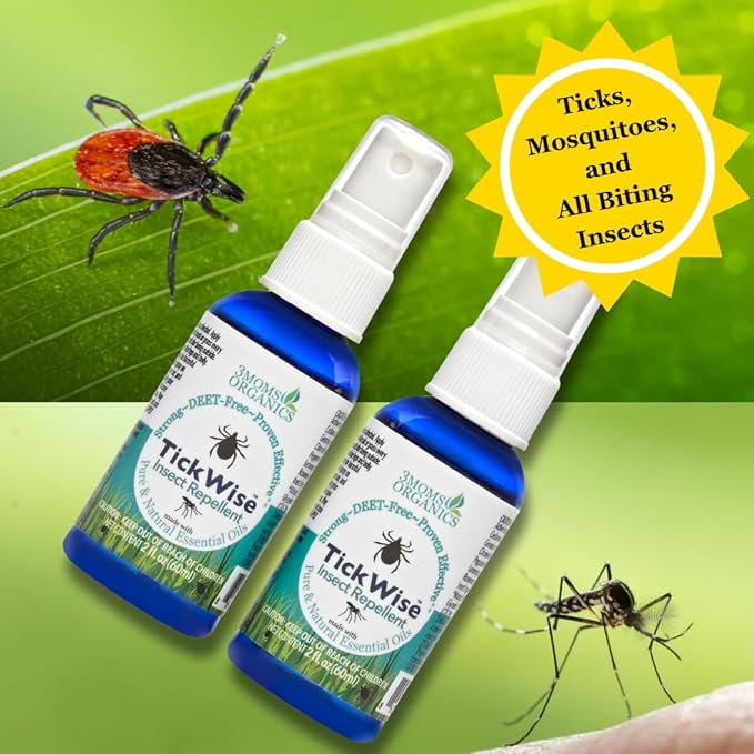 3 Moms Organics, TickWise 2oz Extra Strength Happy Campers 2-Pack - DEET- Free, Tick and Insect Repellent, Plant Based Essential Oils, All Natural Ingredients, Safe for Kids, Adults, Dogs & Horses