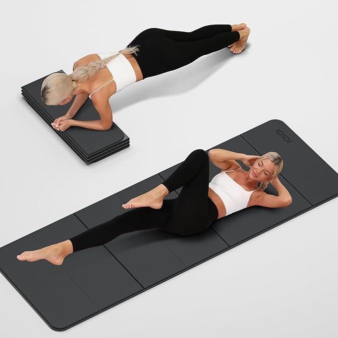 Foldable Yoga Mat Extra Thick 0.32 Inches Eco-Friendly POE Material, Non-Slip Design Fitness Mats, Multi-Purpose Workout Mats For Studio or Home Use (70 x 24 x 0.32 inches）