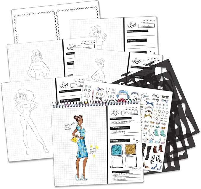 Fashion Angels Fashion Runway Portfolio - Fashion Design Sketch Book with Stencils & Stickers - Ages 8 & Up