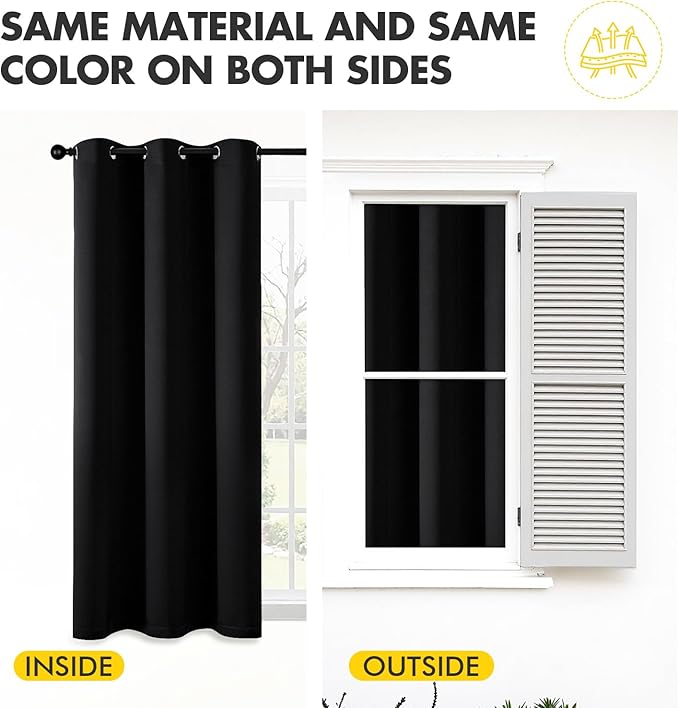 MIULEE Black Blackout Curtains for Bedroom Living Room 78 Inches Long 2 Panels, Thermal Insulated Room Darkening Drapes Solid Grommet Top Noise Reduction Light Blocking Window Treatments 40x78 Inch