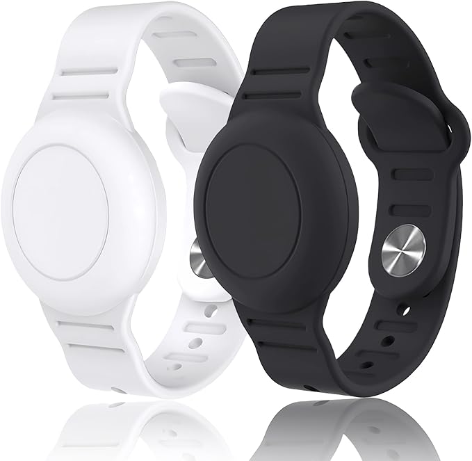 Kids Waterproof Airtag Bracelet Compatible with Apple AirTag, Hidden Silicon Protective Case for Air Tag GPS Tracker Holder, Adjustable Anti-Lost Watch Band for Toddler Child (Black & White)