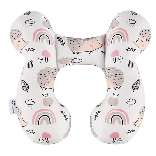 vocheer Baby Travel Pillow(Upgraded), Head and Neck Support Pillow for Pushchair, Car Seat,Stroller, Bouncer, Cotton, Hedgehog