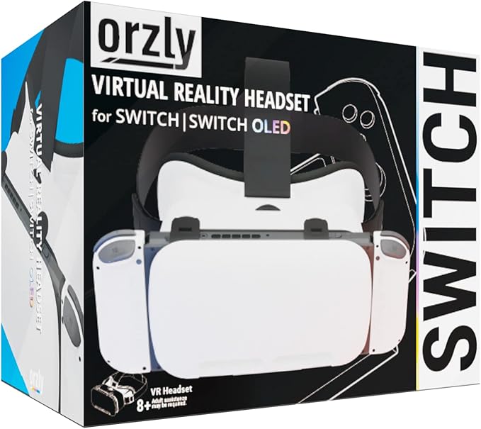 Orzly VR Headset Designed for Nintendo Switch & Switch OLED Console with Adjustable Lens for a Virtual Reality Gaming Experience and for Labo VR - White - Gift Boxed Edition