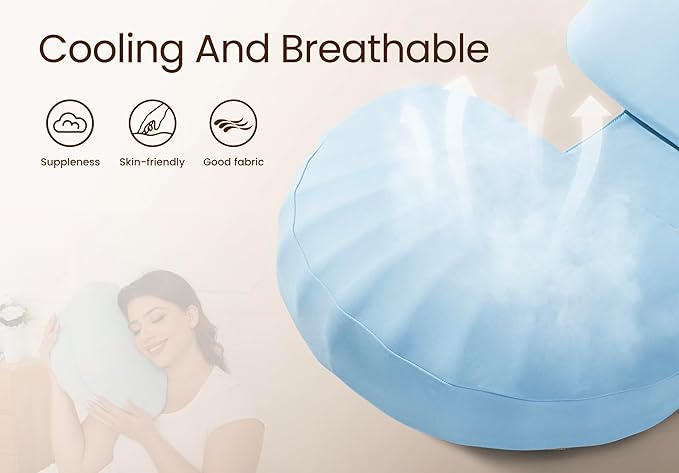 Pregnancy Pillow for Sleeping Memory Foam Pillow for Side Sleeper, Maternity Pillow Support for Back, Belly, HIPS for Pregnant Women, Portable and Adjustable Travel Wedge Pillows Cooling Blue