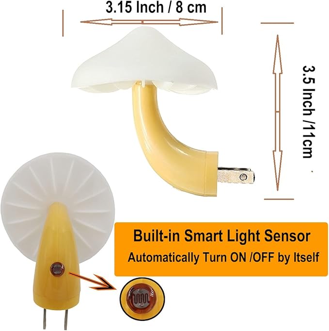 AUSAYE 5 Pack Sensor LED Night Lights Plug in Lamp Mushroom Light for Adults Kids NightLight Bedroom,Bathroom,Toilet,Hallway,Stairs,Kitchen,Basement Red