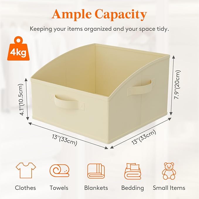Lifewit Storage Baskets for Shelves, 6 Packs Non-woven Fabric Trapezoid Closet Organizer Bins with Handles, Foldable Clothing Containers Box for Clothes, Toy, Towel, Book, DVD, Hats, Small-Beige