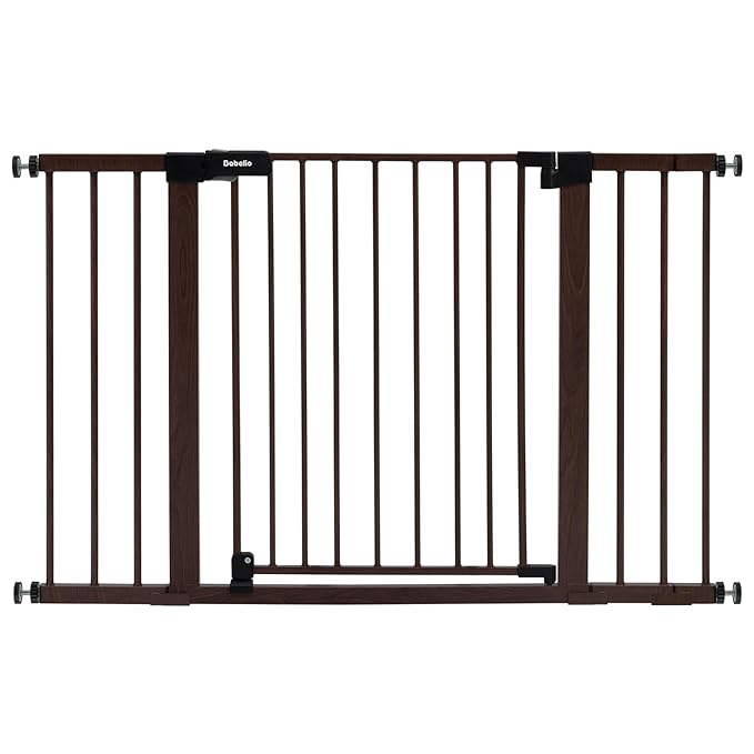 BABELIO Baby Gate with Black Wood Pattern, 29-48 Inch Auto Close Dog Gate for The House, Stairs and Doorways, Pressure Mounted Pet Gate with Door and Y Spindle Rods