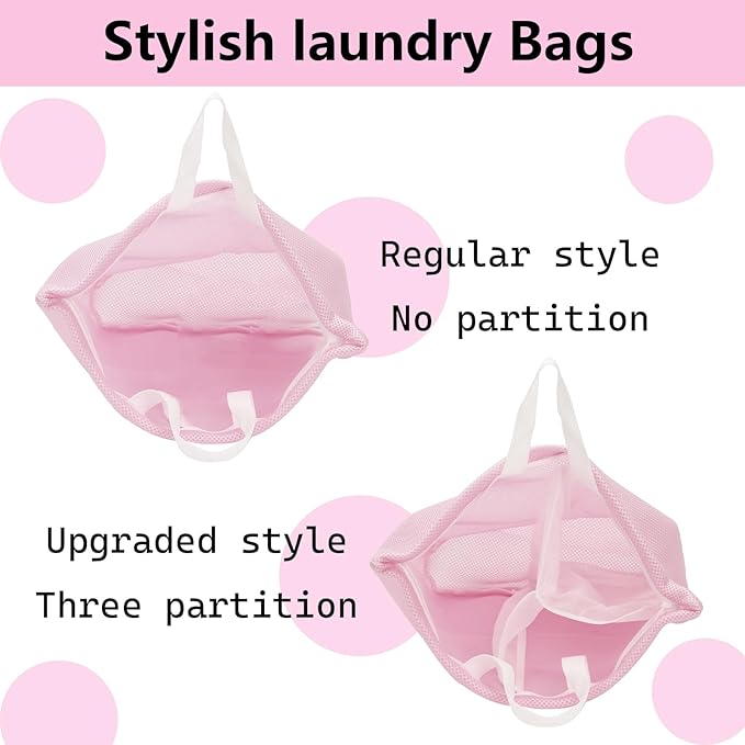 2 Pcs Special Zoning laundry bag for delicates with handles mesh laundry bags washing machine laundry totes travel storage and sorting bag(Pink-Blue)