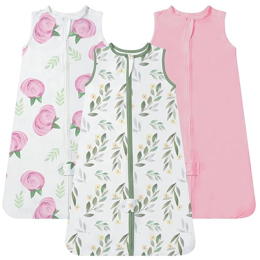 TotAha Sleep Sack 3-6 months 3 Pack, Buttery Soft Wearable Blanket Baby Sleeping Bag with 2-way Safe Zipper, 0.5 TOG, Baby Girl