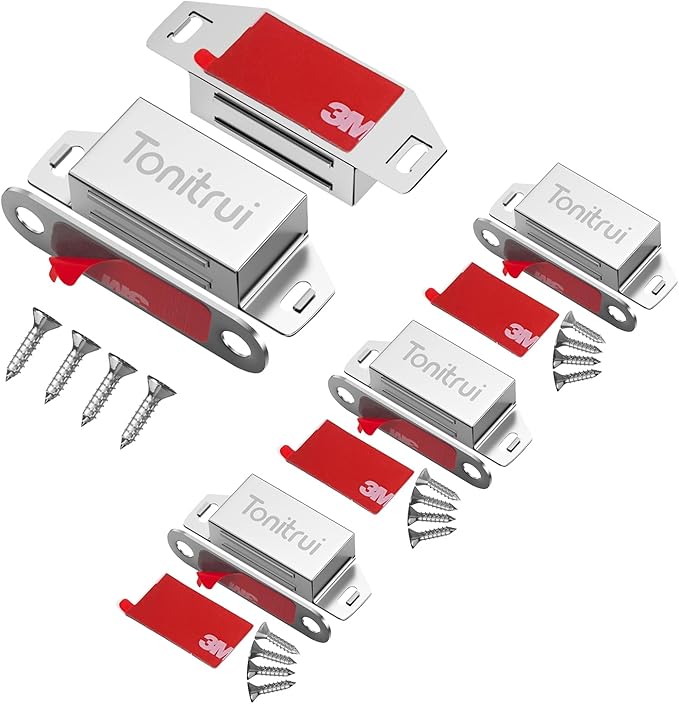 Cabinet Door Magnet, Flat Bottom Cabinet Magnetic Catch with Adhesive, Easy to Install,Only Takes 1 Minute,35lb Magnetic Cabinet Door Drawer Latch (Sliver, 4Pack)