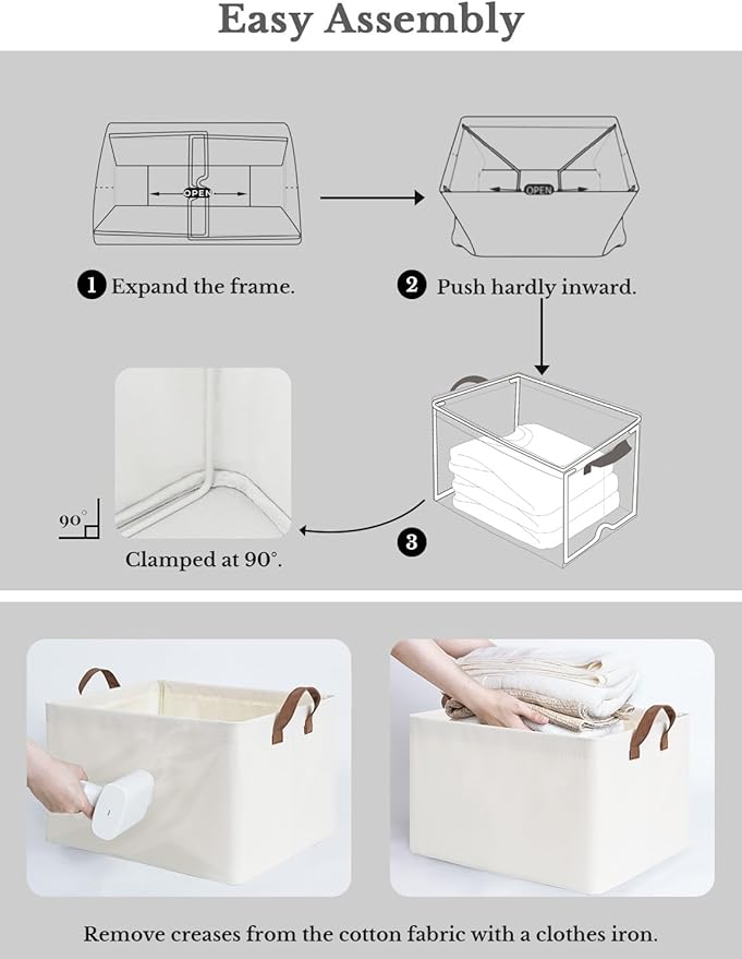 StorageWorks Storage Bins, Fabric Storage Bins for Shelves, Storage Baskets with Metal Frame, Closet Baskets and Bins with Handles, Beige, 2-Pack