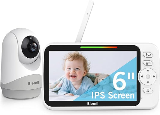 Upgrade Video Baby Monitor with Camera and Audio 6" Large Screen, 35-Hrs Battery, No WiFi Baby Monitor, Remote Pan/Tilt/Zoom Camera, 2-Way Talk, Night Vision, Temperature, 1000ft Range