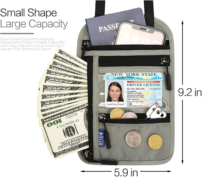 Neck Wallet Lightweight RFID Blocking Waterproof Travel Pouch for Women Men