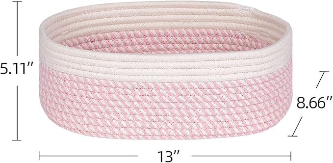 Off White&Mixed Pink Shelf Basket to Store and Organize Household Items/Baskets&Bins for Daily Storage &Organizing/Woven Rope Basket for Bedroom,Playroom/Small Oval-13x8.66x5.11’’,3 Packs