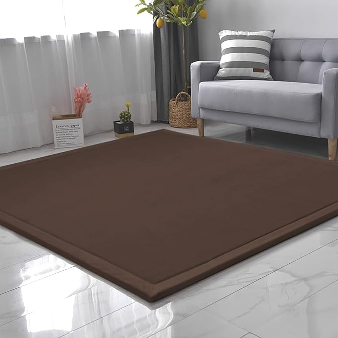 Loartee Coral Velvet Crawling Rug (6.0'x 6'8", Coffee) for Toddler Children Play Area Rug Yoga Mat Exercise Pad Carpet