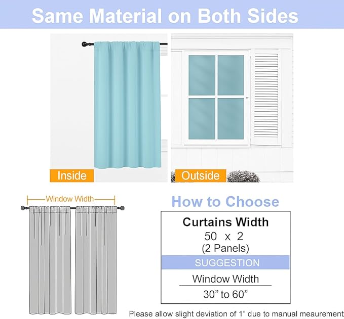 Simplebrand Ava Aqua Blackout Curtains for Bedroom 84 Inch Length 2 Panels Set, Solid Thermal Insulated Privacy Living Room Window Treatment Curtains Blackout Drapes, W50 x L84 Inch, Aqua