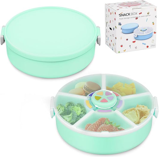 Kids' Rotating Snack Container Set – 2-Pack, Includes 1 Rotating Snack Container & 1 Round Sectioned Snack Box, BPA-Free, Dishwasher Safe, Perfect for Travel-Green