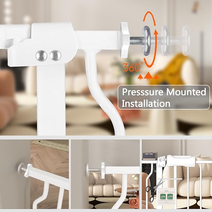 Baby Gate for Doorways Stairs Hallway 38.5 to 43.5 Inch Wide, Walk Through Child Gates with Pressure Mounted Extention Kit, Indoor Safety Child Gates for Kids or Pets