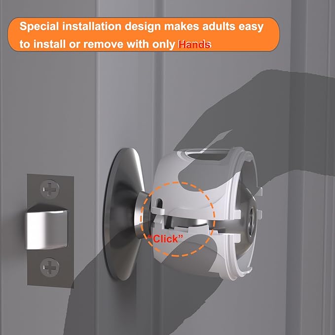 Innovative Door Knob Safety Cover for Kids (4 Pack) New Hidden Holes Covers and Lockable Design Babyproof Door knob Handle Cover - No Screwdriver or Tools Needs