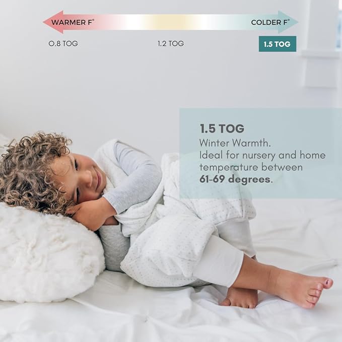 Tealbee Dreamsuit: Toddler Sleep Sack with Feet 12-18 months, 18-24 months - 1.5 TOG Winter Baby Wearable Blanket for Walkers - Rayon made from Bamboo, Organic Cotton Sleep Bag (12m-2T) - Brushed Dots