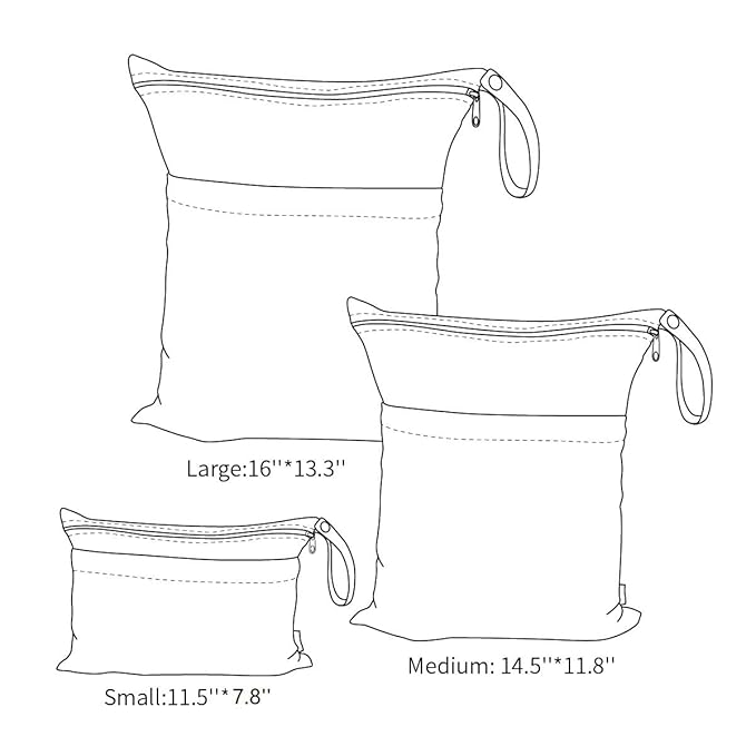 ALVABABY 3pcs Baby Cloth Diaper Wet Dry Bags Waterproof Reusable with Two Pockets Travel Beach Pool Daycare Soiled Baby Items Yoga Gym Bag for Swimsuits or Wet Clothes 3L-WB01