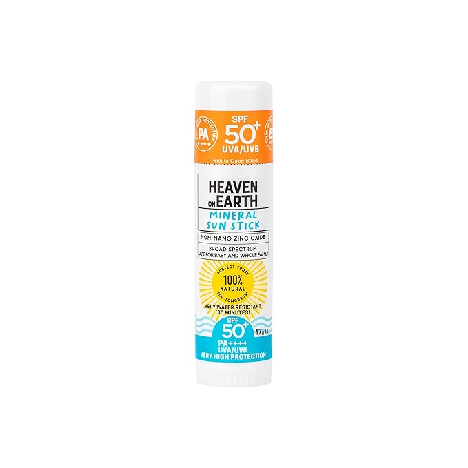 Heaven on Earth Mineral Sunscreen Stick SPF 50+ 100% Natural Non Nano Zinc Oxide, Organic Ingredients, Broad Spectrum UVA/UVB Protection for Kids, Babies, Adults
