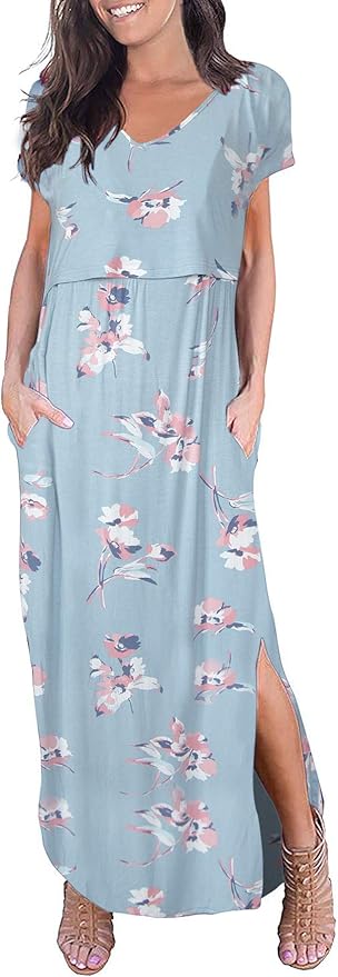 Smallshow Women's Maternity Nursing Dresses Split Long Dress for Breastfeeding