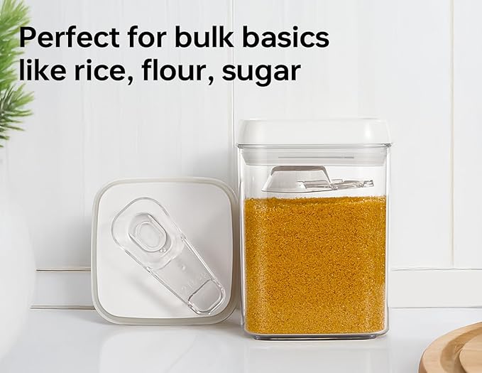 Felli Flip Tite Food Storage Container 5" LARGE 5pk Set + No Residue Label, Airtight Lid Easy Lock Top Stackable, Plastic Canister Jar for Pantry Kitchen Fridge Organizer Pasta Protein Powder Spice