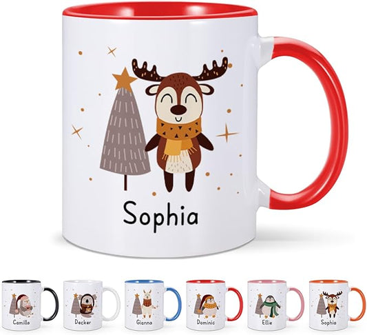 Christmas Gifts for Kids, Personalized Name Christmas Coffee Mug, Cute Hot Chocolate Cocoa Mug, Winter Holiday Cups for Children, Customized Christmas Birthday Gifts for Women Families Friend