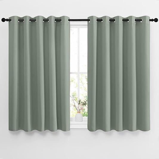 NICETOWN Blackout Curtains 54 inch Length for Bedroom - Grommet Thermal Insulated Solid Window Treatments Sound Reducing for Kids Room/Home Office, Sage Green, W66 x L54, Set of 2